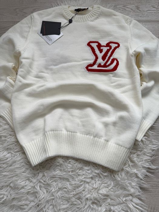 Pulover, alb-unt, LV, guler rotund