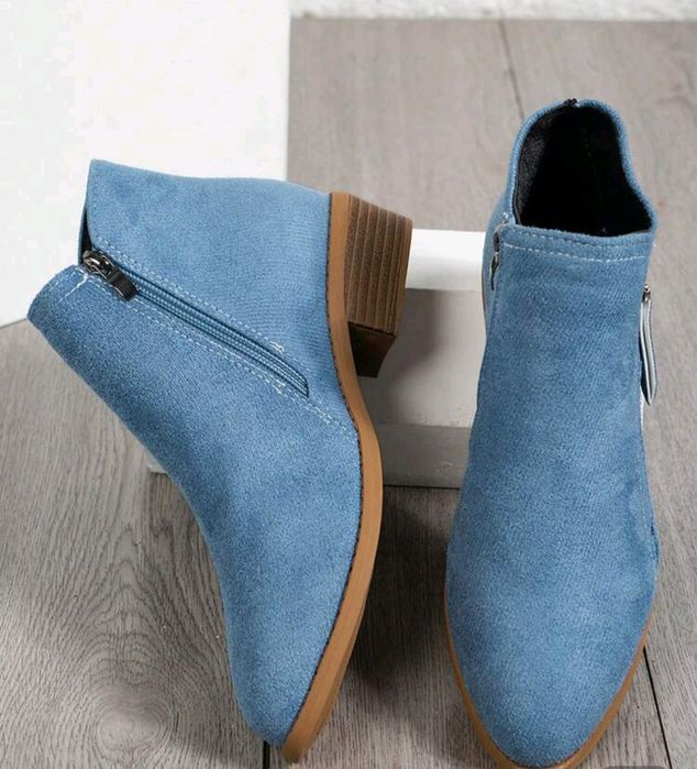 Боти велур в синьо