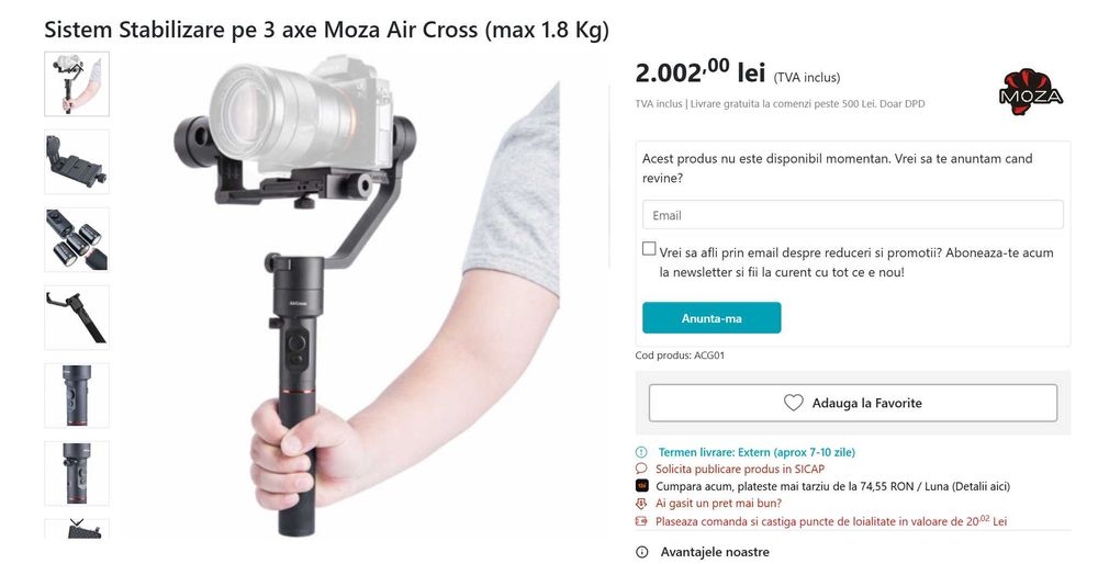 Stabilizator Gimbal Moza Air Cross in stare foarte buna