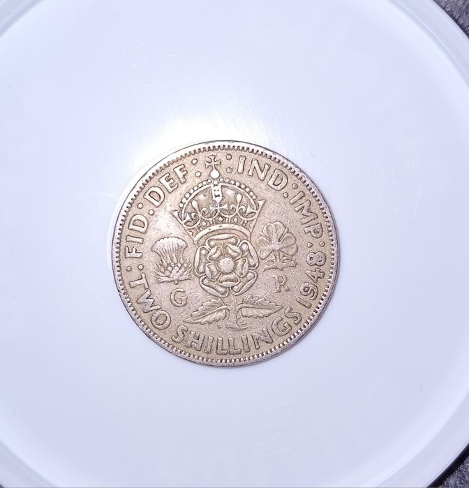 Monedă veche britanică 2 Shillings (Florin) 1948   Regele George VI   piesă de colecție