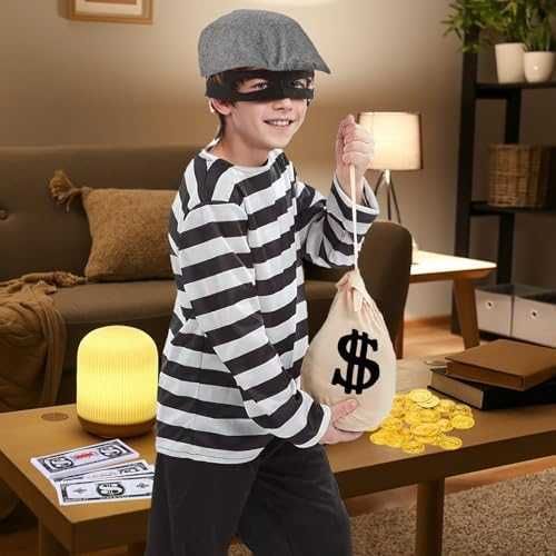 Нов Костюм крадец за деца с маска аксесоари за Хелоуин торба банкноти