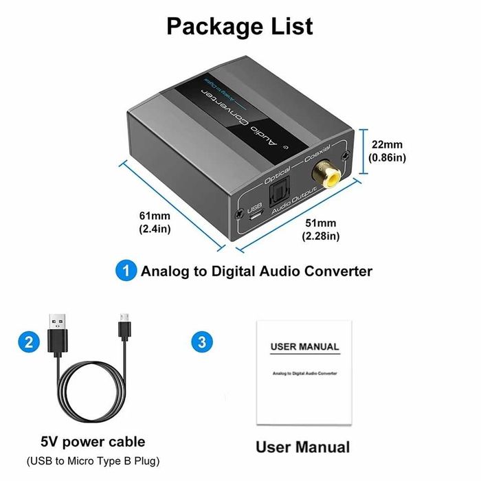 Аналоговый аудио преобразователь RCA и 3,5мм в цифровой SPDIF