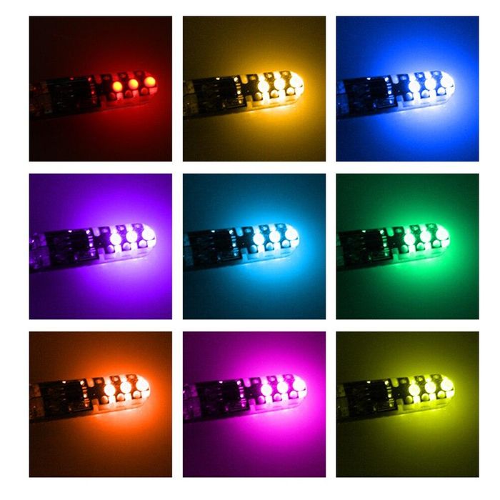 Rgb многоцветни габаритни лед диодни крушки тип 5w5 - т10 12v ...