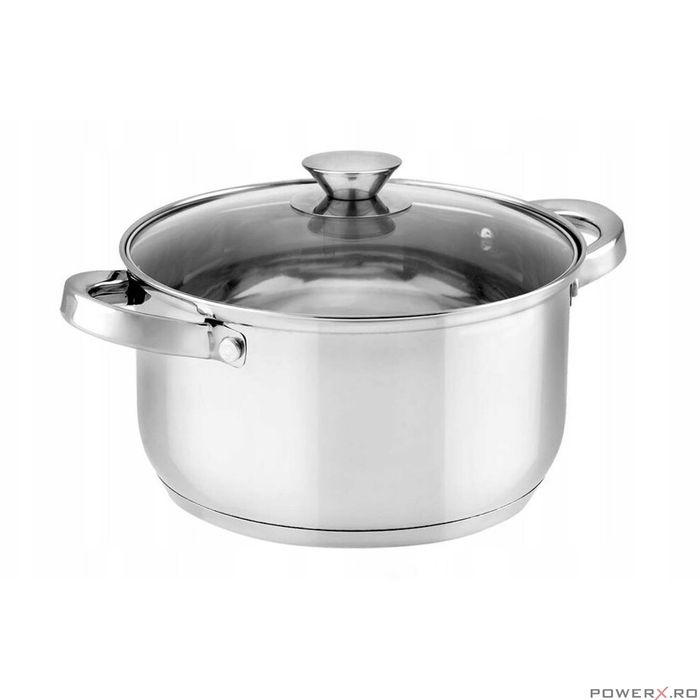 Oala din inox, cu capac de sticla, 16cm, 1.6l, Florina