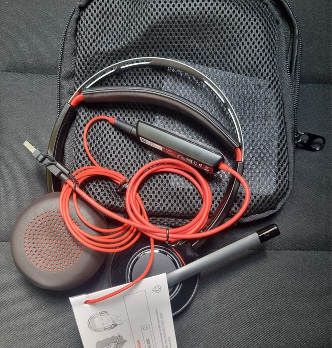 Casti PC cu fir Poly Blackwire 5220, USB-C/jack 3,5mm, adaptor USB-C/A