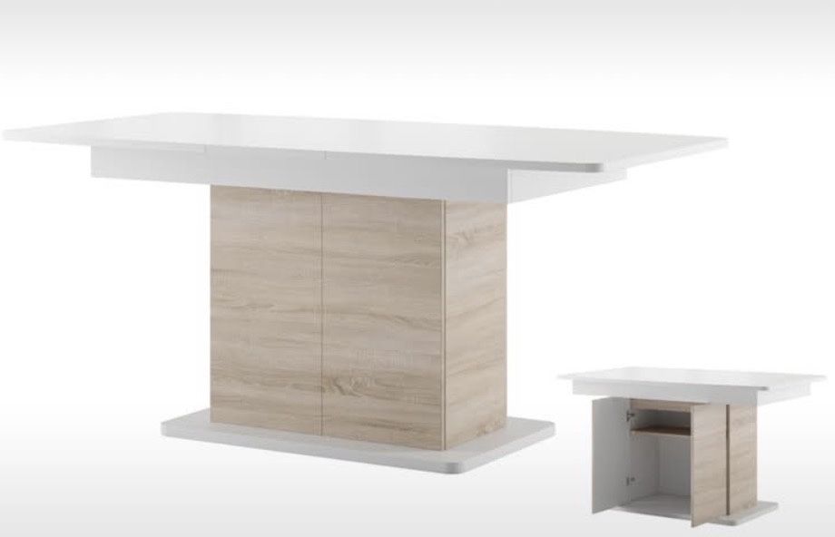 Трапезна маса, бял мат + дъб сонома