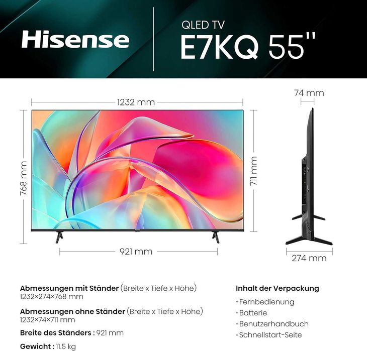 Hisense 55E7KQ 4K HDR 10+ QLED - Smart TV
