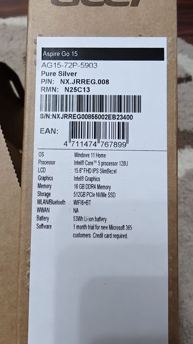Laptop Acer Aspire Go 15 AG15-72P-5903 156 FHD Intel Core i5 16GB RAM 512GB SSD Argintiu