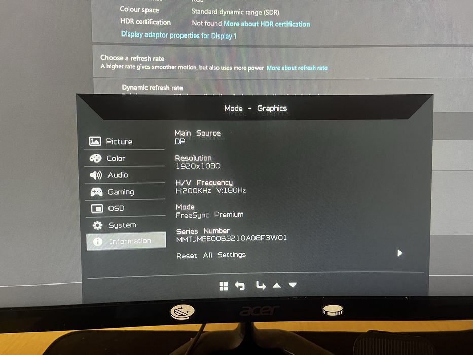 Monitor Acer 180hz 29 inch