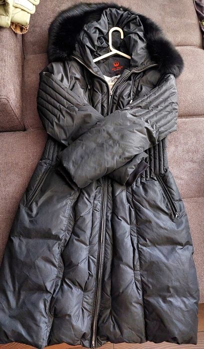 Дамско,дълго яке, с качулка, с естествен  косъм, XL