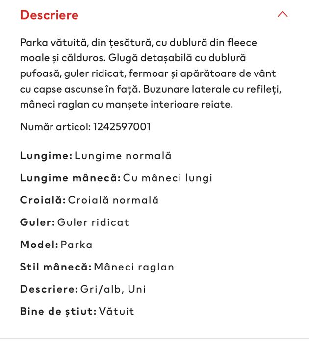 NOU cu eticheta geaca parka iarna H&M masura 92-98