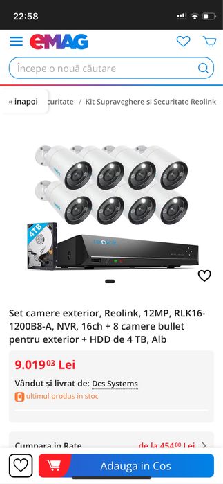 Set camere exterior, Reolink, 12MP, RLK16-1200B8-A, NVR