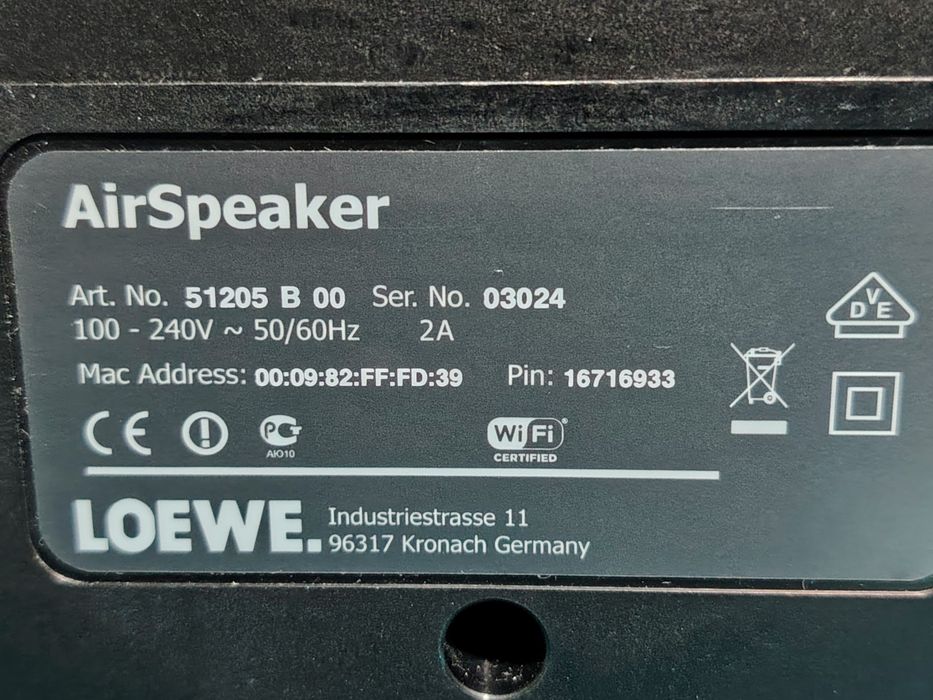 LOEWE AirSpeaker, Art. no. 51205 B 00, boxă WI-FI