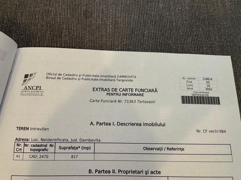 Teren intravilan Tartasesti 817mp