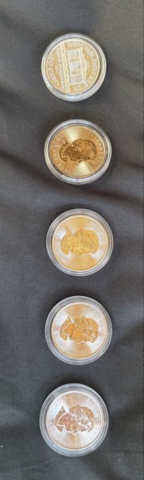 Moneda, 5 bucati argint pur 999, 1 oz, 31,1 gr