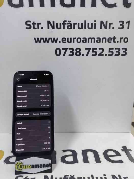 Telefon mobil Apple iPhone 17 Pro, 256GB, 5G-100% -N-