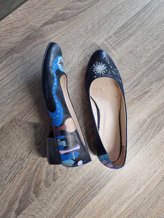 Balerini din piele pictati manual, marime 37