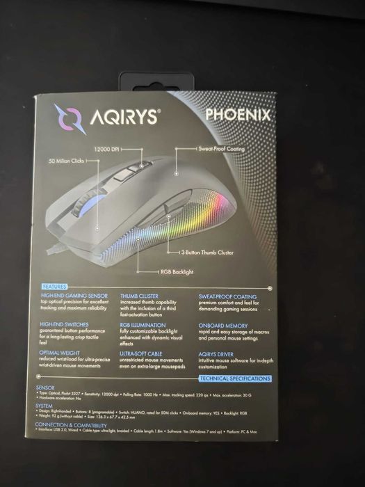 Mouse Gaming Aqirys Phoenix , 12000 dpi , negru