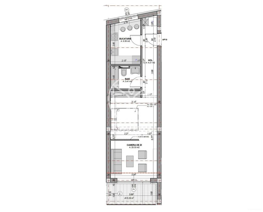 Garsoniera decomandată, aer conditionat, la cheie - clasa energetica A