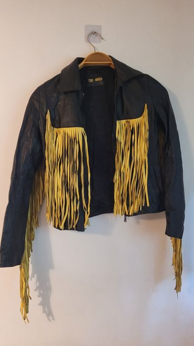 Jachetă din piele naturală cu franjuri galbene – Too Much