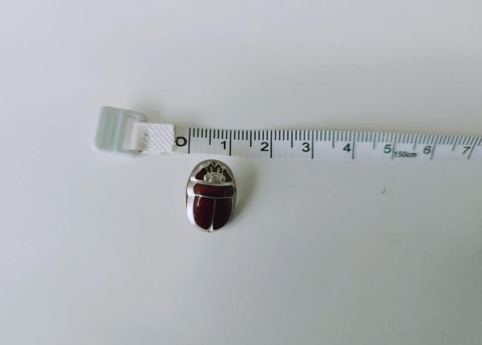 Vechi nasture argint 925 buton scarabeu cu email rosu Anglia