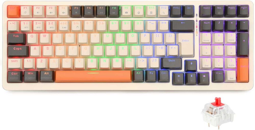 Механична геймърска клавиатура Rii, безжична 101 клавиша RGB подсветка