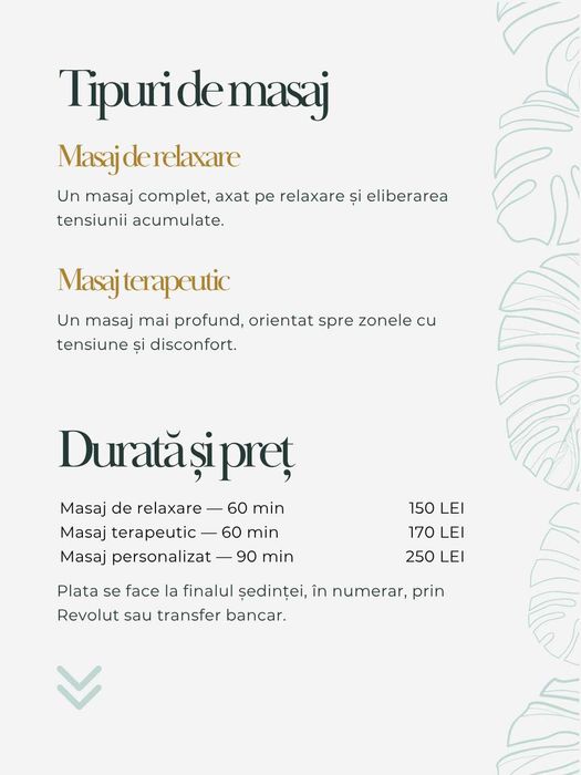 Masaj relaxare și terapeutic — București