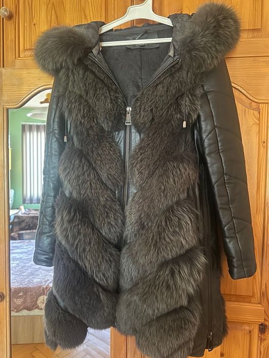 Кожено палто с естествена кожа и косъм