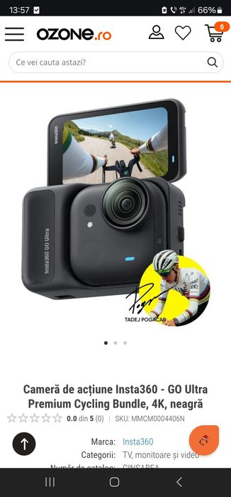 Cameră de acțiune Insta360 - GO Ultra Premium Cycling Bundle, 4K,
