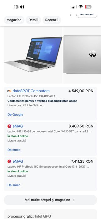 HP ProBook 450 G8 i5-1135G7, 8GB, 256GB SSD, FHD, stare excelentă