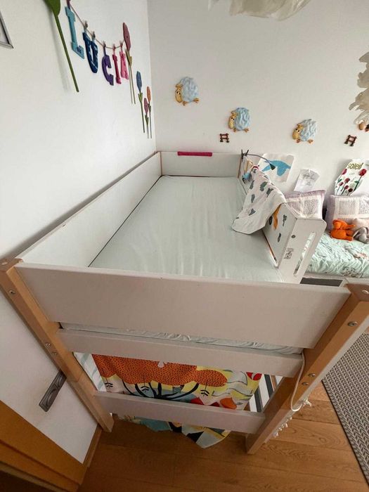 Pat înalt FLEXA NOR 90x200 cm cu saltea și accesorii