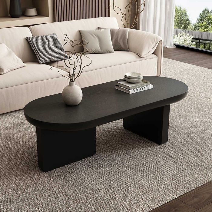 Masuta de cafea ovala din MDF negru, 119.7X49.8X35.5cm