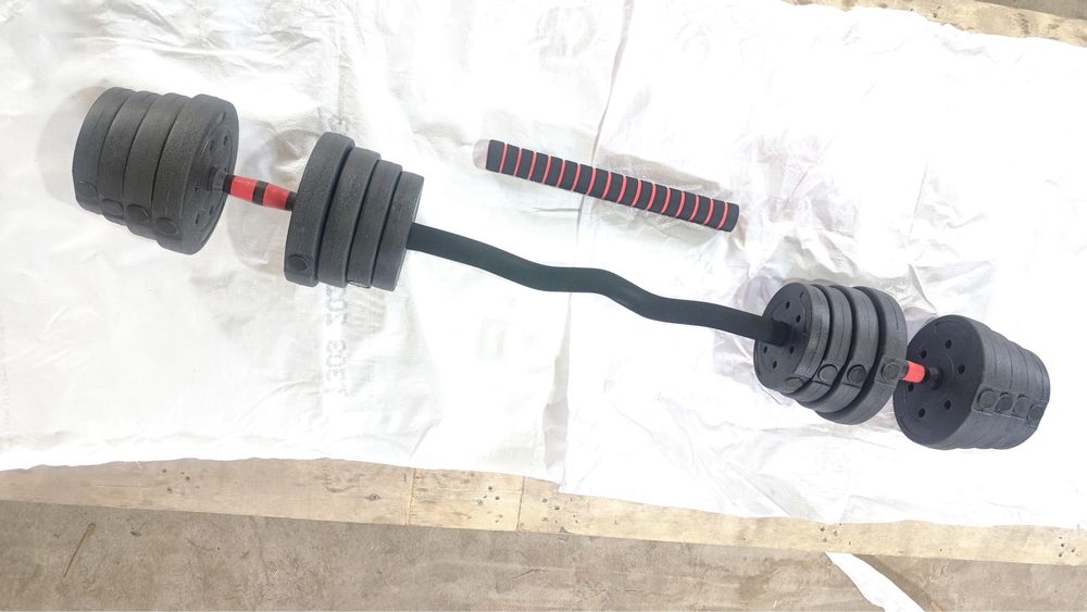 40кг Дъмбели 2х20 кг с прав и крив лост премиум