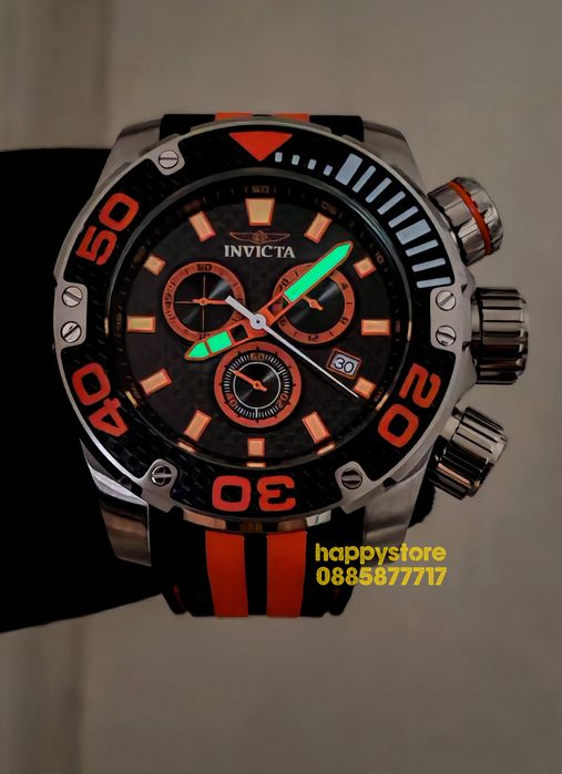 INVICTA Carbon Silver/Orange 52 mm, Инвикта нов ръчен часовник