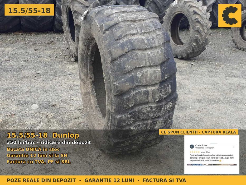 Cauciucuri Anvelope 15.5/55-18 15.5/55 18 385/55R18 385/55 R18 3855518 Dunlop Remorca si Implement SH Second Hand LIVRARE Garantie 1 An Factura TVA