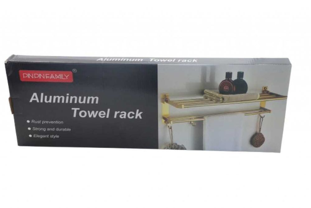 Двуетажна алуминиева поставка за хавлии със златно покритие за баня