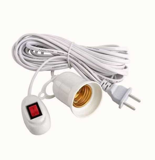 10М Кабел Удължаваща Фасунга с Щепсел и Ключ Крушка E27 Фасонка с Кука