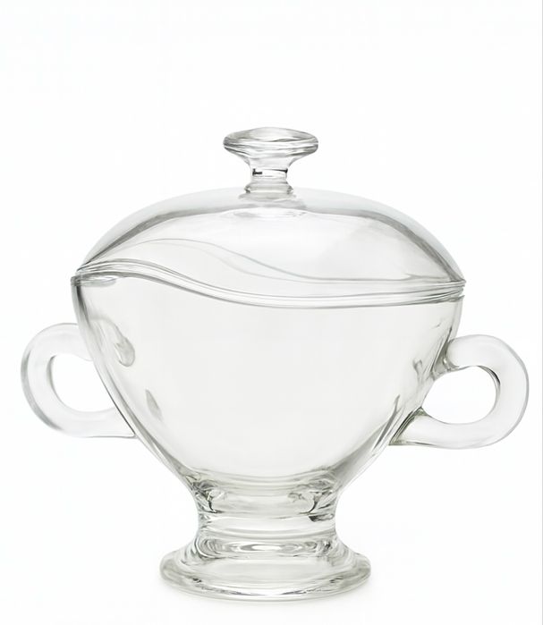 Стеклянная сахарница с крышкой и ручками | Классическая сервировка