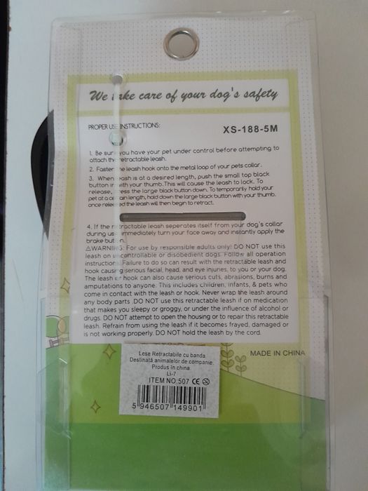 Lesa retractabilă 5 m, ham (bretele), bol și  zgardă cu clopoțel