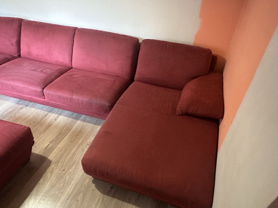 Луксозен ъглов диван бордо + табуретка | Внос Нидерландия