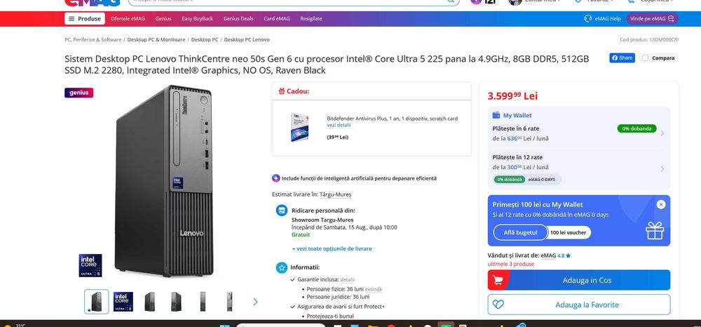 Desktop PC Lenovo ThinkCentre Neo 50s Gen 6, Intel Ultra 5 225