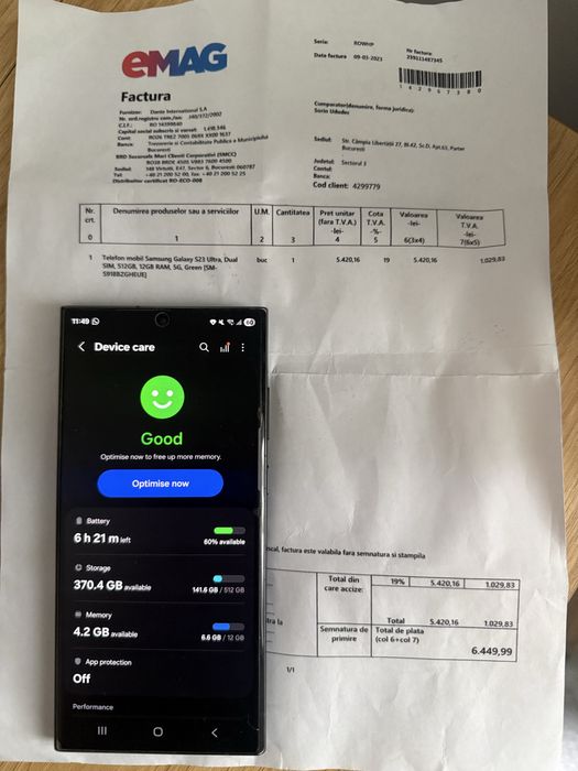 Samsung S23 Ultra 512 GB 12 GB RAM Olive Green Ca nou