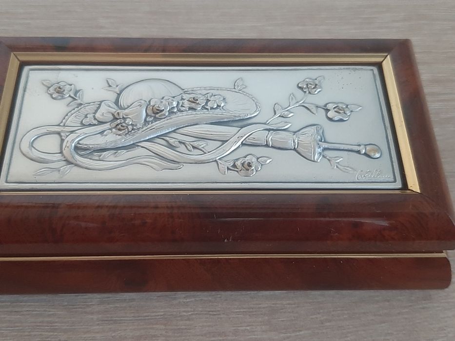 Casetă bijuterii ACCA Italia – Lemn prețios și Argint 925 (Basorelief), Castellani