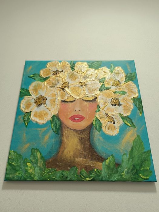 Tablou original pictat manual – acrilic pe pânză 50×50 cm, relief