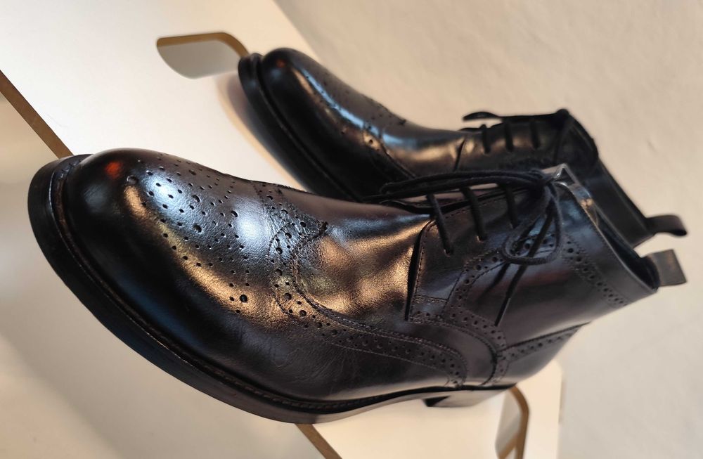 Ghete lace up brogue 45 Lav. Artigianale piele  naturala premium negru