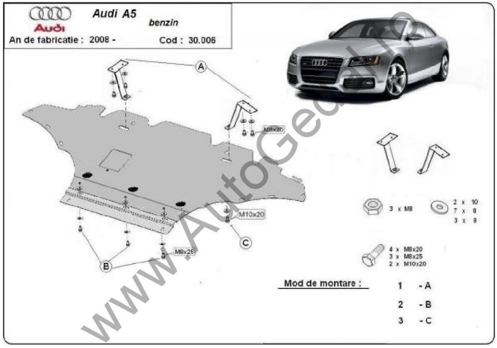 Scut metalic pentru motor Audi A5 2008-2017 - otel 2mm