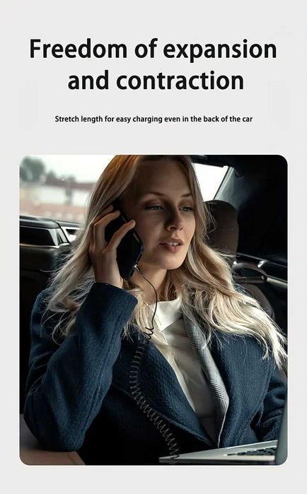 Cablu USB C flexibil  66W 5A încărcare rapida telescopic pt. auto 1m