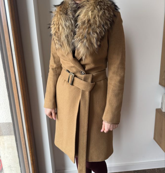 Kensol елегантно палто с естествен косъм (яка), Вълна и кашмир