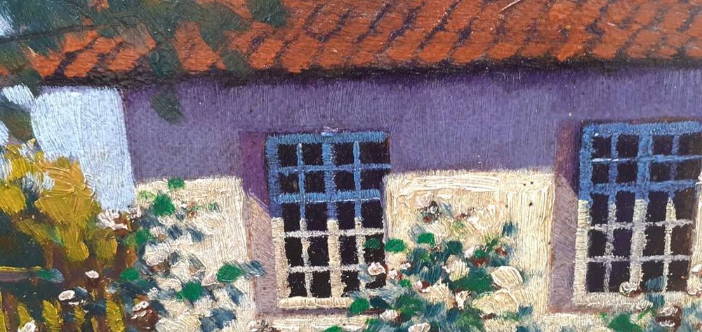 Tablou vechi - casa si gradina - semnat Verona