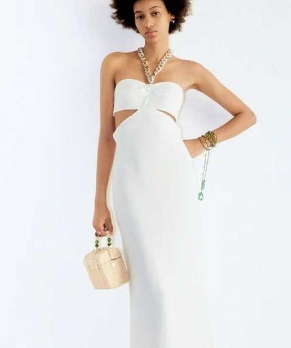 Zara rochie cut out alb lant la gat midi super calitate XS noua